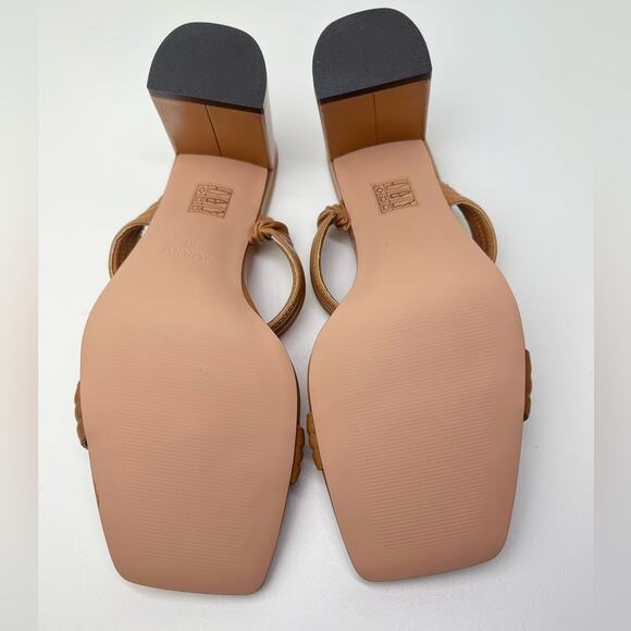 New J. Crew Evelyn Leather Double Strap Tan Neutral Heel Mule Sandals - Picture 8 of 11